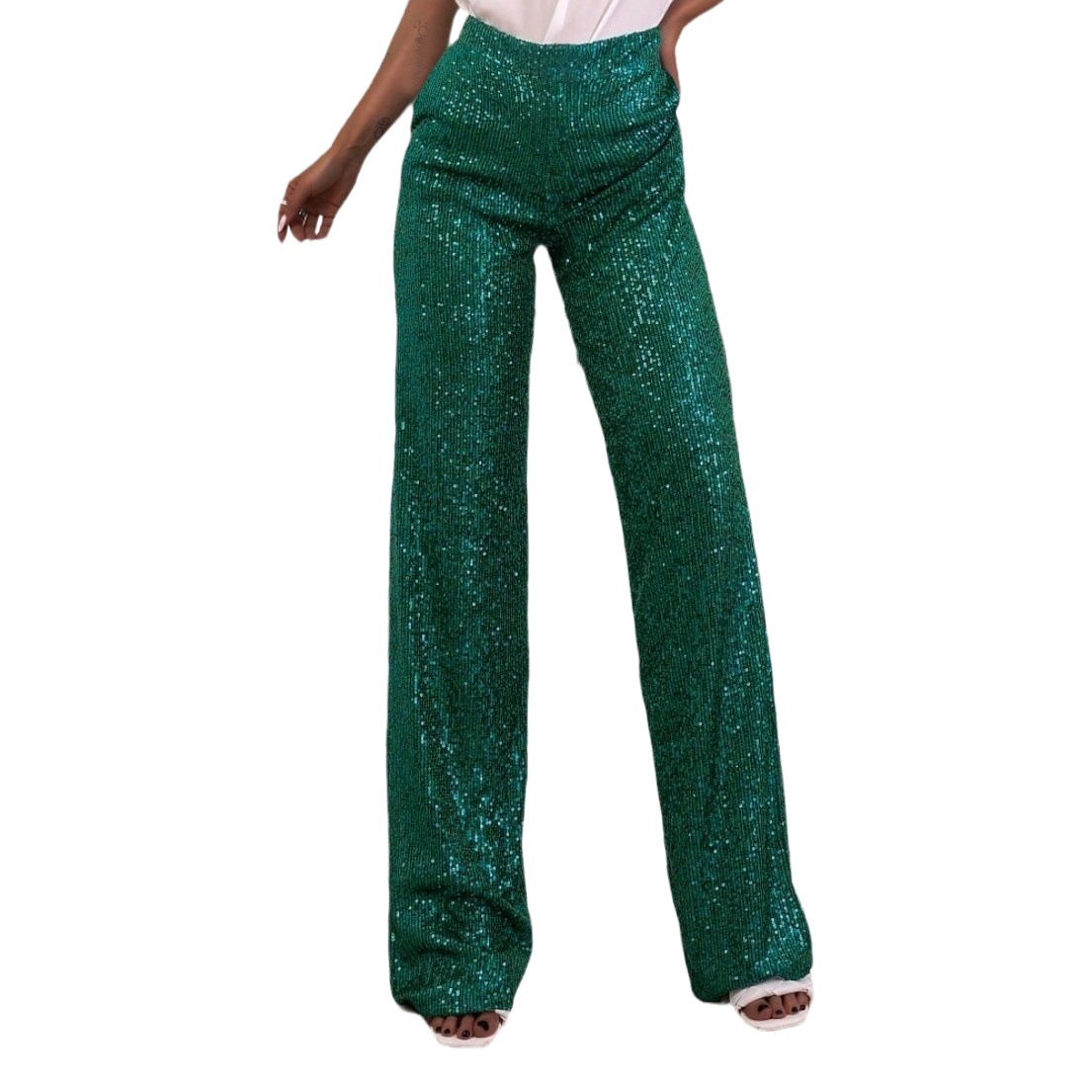 2025 European and American New Amazon Aliexpress Direct Sales Export Women's Clothing Color Sequins Fashion Slim Casual Straight Pants