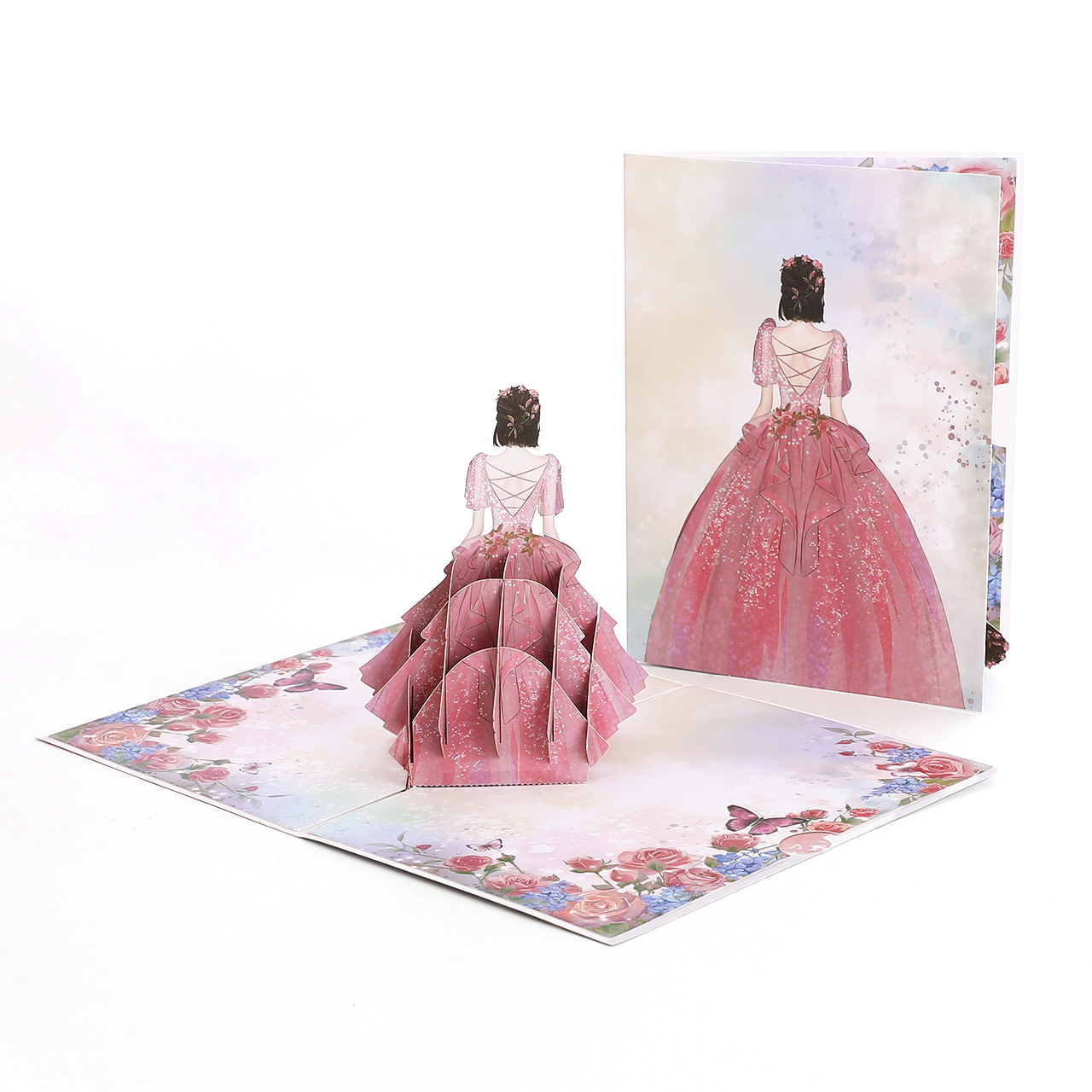 Rose girl postcard flower greeting card wedding invitation card princess valentine's day confession three-dimensional greeting card cross-border