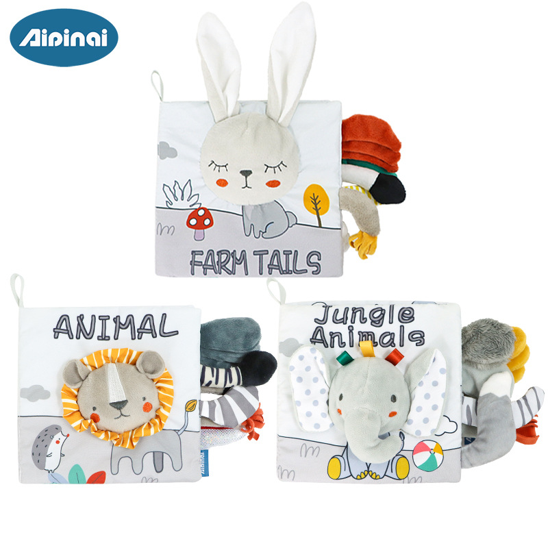 Picture of Aipinqi's New Visual Gray and White Tail Cloth Book Baby Can Not Tear Cloth Book Can Chew Stereo Book Toy