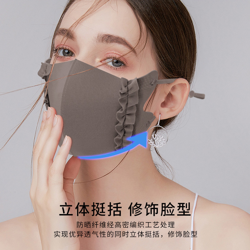 Picture of Ice Silk Wood ear edge three-dimensional adjustable cloth mask candy color thin cool sunscreen breathable mask 