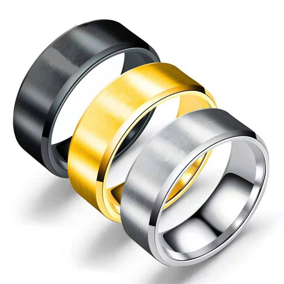 Picture of European and American Popular Stainless Steel Double Bevel Edge Frosted Glossy Ring Titanium Steel Fashion Men's Matte Brushed Wholesale