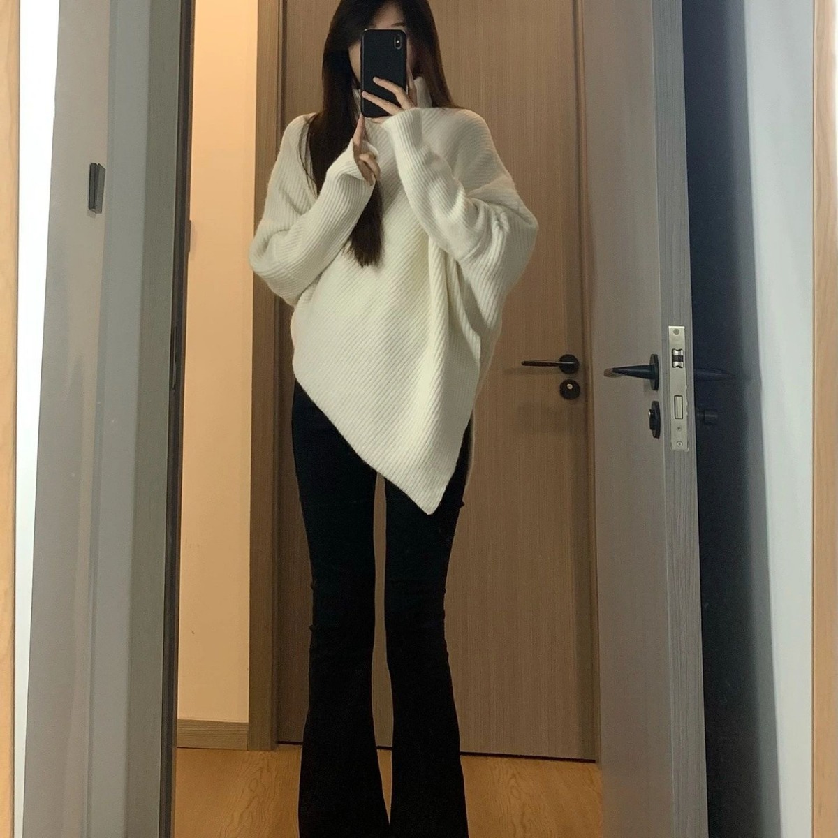 Picture of Irregular turtleneck sweater for women 2023 autumn and winter New elegant gentle Korean style New Year red lazy style thickened