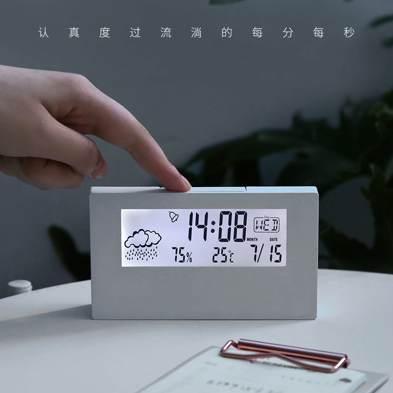 Picture of Student alarm clock smart multi-functional dormitory desktop high-looking electronic alarm clock with temperature and humidity can be printed logo