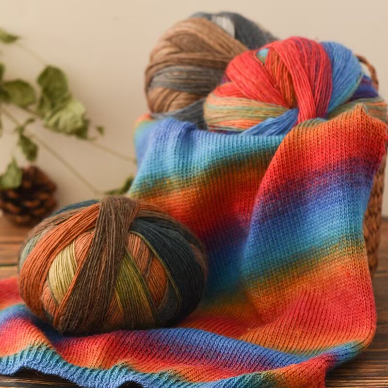 Cross-Border Magic Ball Rainbow Long Section Dyed Wool Wool Handmade Scarf Silk Thread Lady Shawl DIY Sweater Knitting
