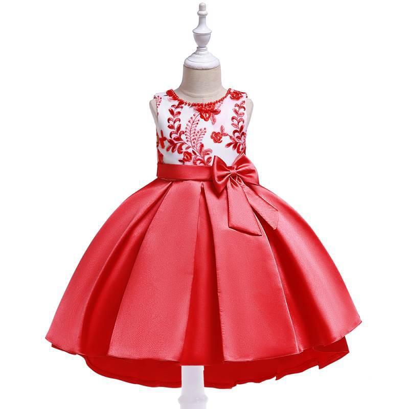 Picture of European and American New Tail Dress Girls Hand-Beaded Embroidered Princess Dress Twill Satin Bow Tuxedo Dress