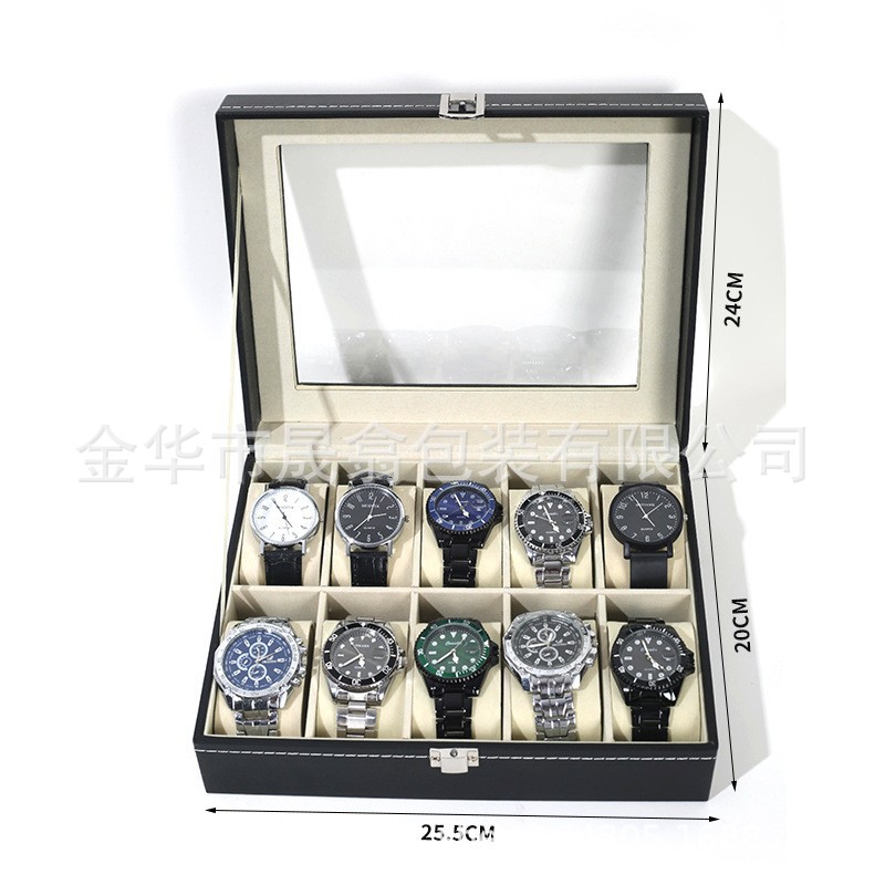 Picture of Manufacturer Recommends Pu Leather Series Watch Box Black Mechanical Watch Multi-Position Storage Box Household Square Gift Watch