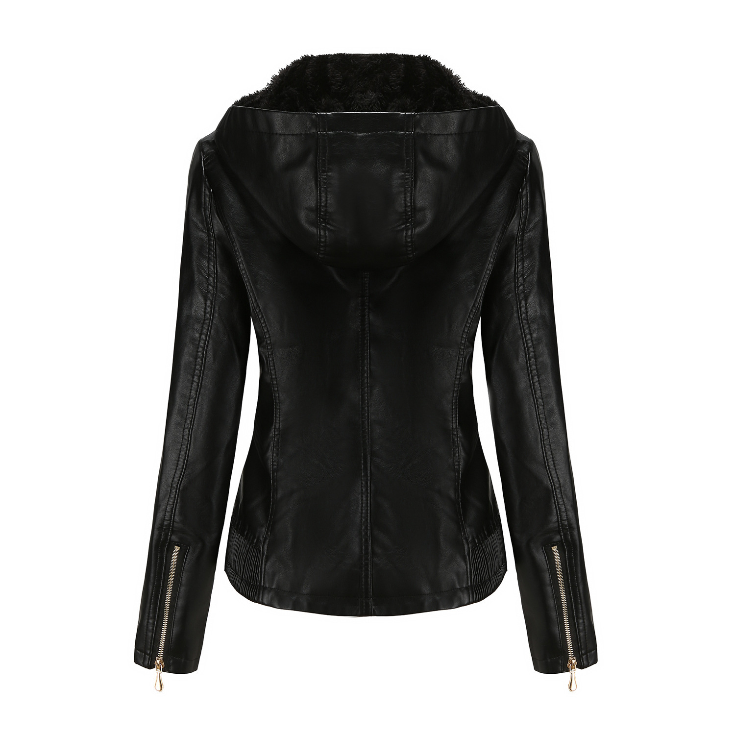 Picture of Fall 2022 Winter Hooded Leather Women's Removable Hat Zipper Long-sleeved fleece-lined Leather Jacket European-size Slim-fit Jacket Cross-border