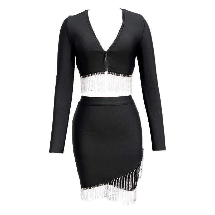 Tassel diamond set Amazon cross-border trade H734 bandage dress evening clothes bandage dresses