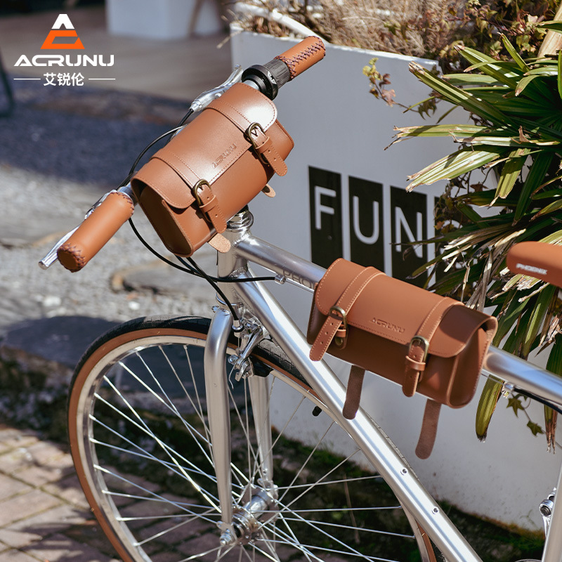 ACRUNU bicycle vintage front bag electric scooter hanging bag road bike riding leather storage bag accessories