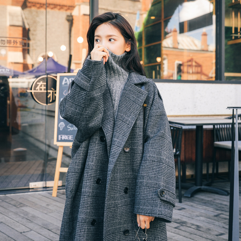 Picture of Feeling Plaid Woolen Coat Women's Autumn and Winter Lazy Style Gentle Cotton Thickened Korean Woolen Coat