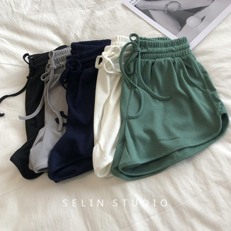 Picture of Ice Silk Threaded Shorts Women's Summer Korean-style Loose Tight Waist Wide Leg Pants Elastic Sports Pants Slim-fit Hot Pants Women's Clothing