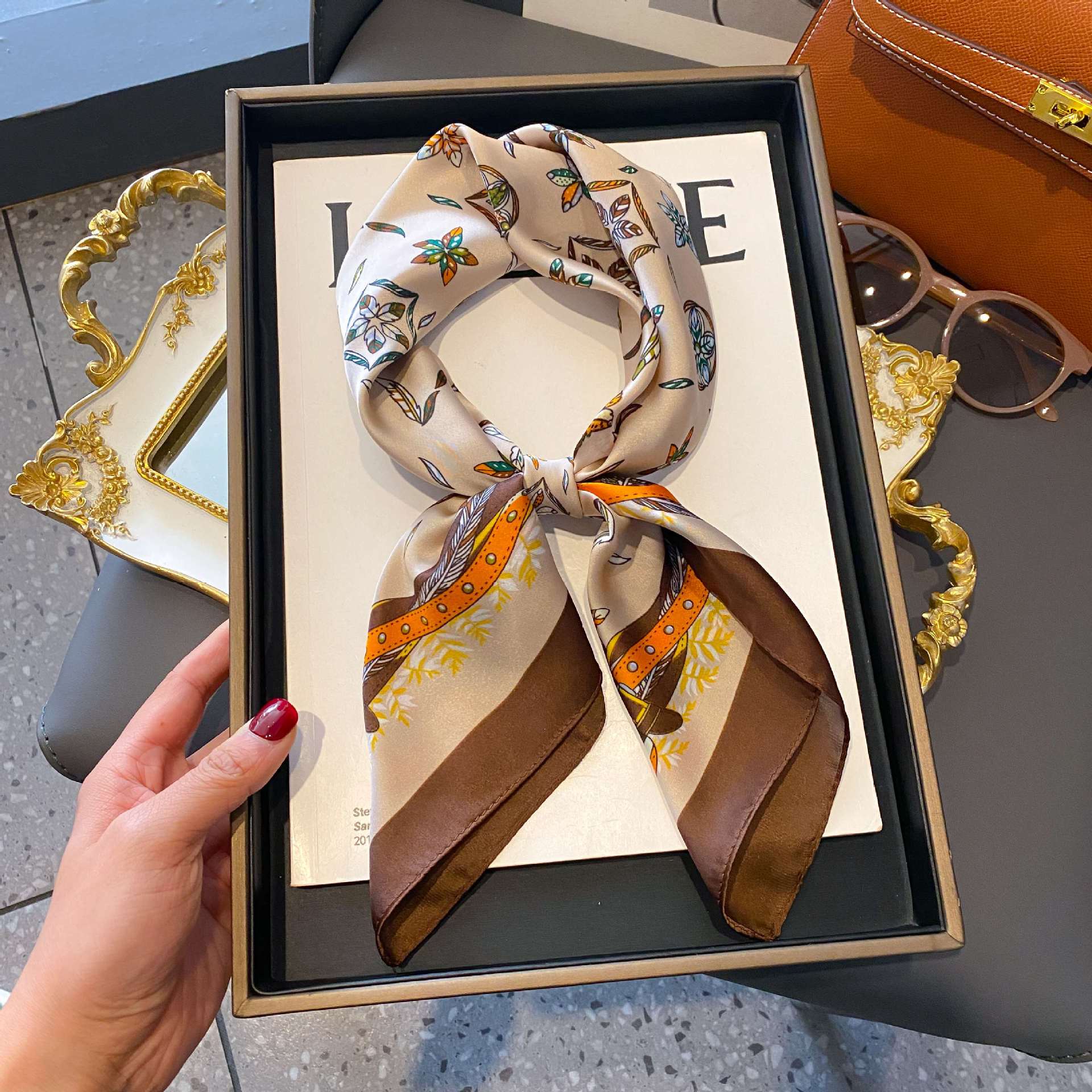 70 small square scarf fashionable simple artificial silk professional scarf women's decorative shawl new high-grade silk scarf wholesale