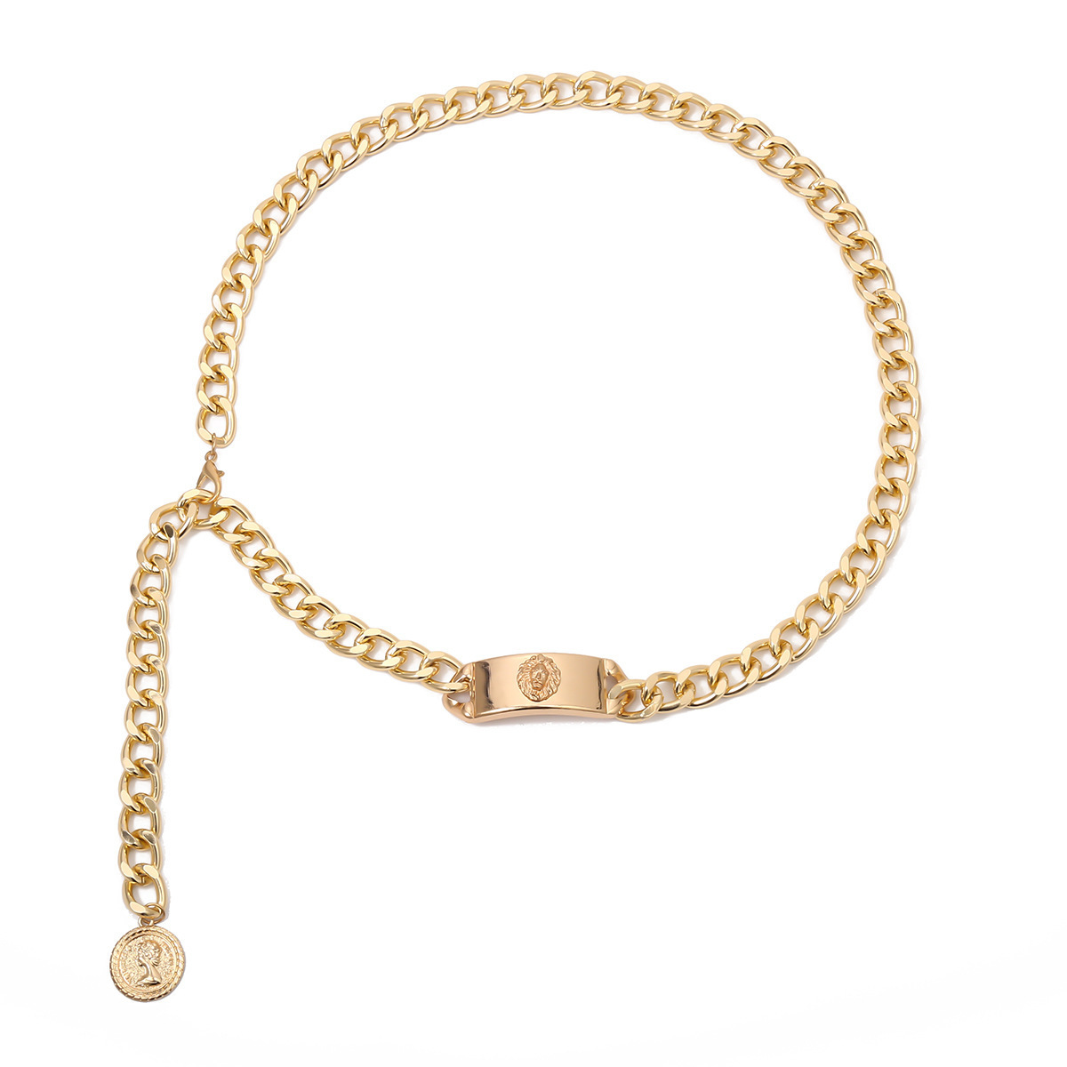 Picture of European and American Street Show 2021 New Fashionable Skirt Accessories Lion Head Decoration Belt Metal Thick Waist Chain