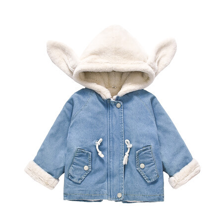 Picture of Korean Children's Winter New Girl Rabbit Ears fleece-lined Thickened Denim Coat Baby Imitation Rabbit Hair Warm Clothes