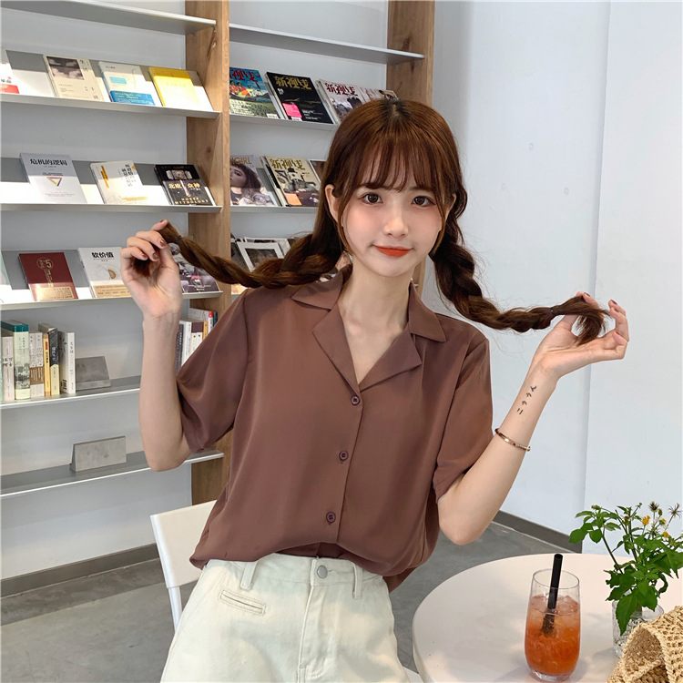 Picture of Elegant Lapel White Shirt Women's Design Sense Niche Top Summer 2025 New Women's All-match Short-sleeved Shirt Trendy