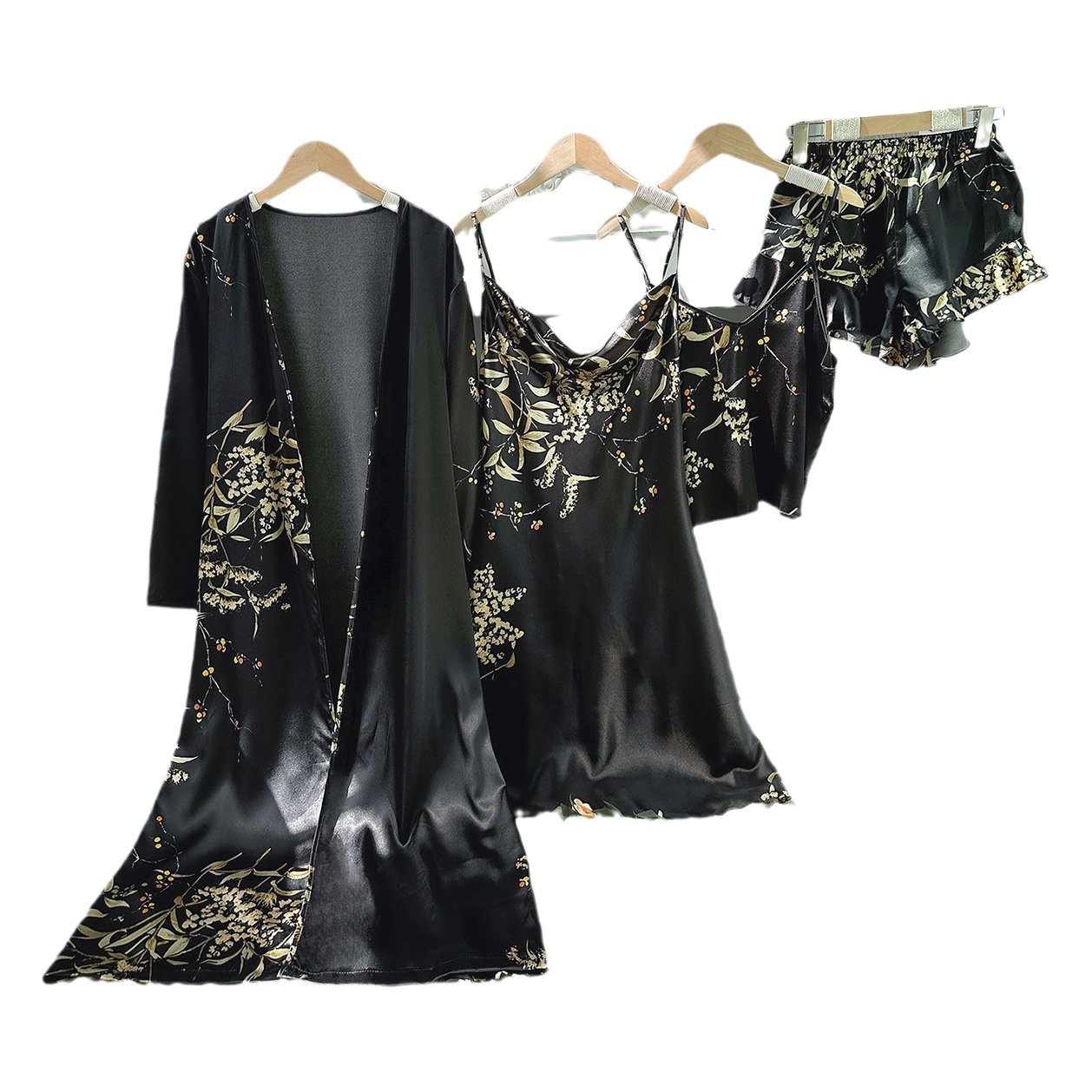 Cross-border Simple Five-piece Printed Wheat Grain Pajamas Women's Thin Nightgown Sling Shorts Sling Home suit