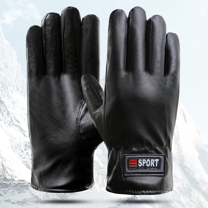 Picture of Winter men's touch screen PU leather gloves thickened warm casual gloves outdoor cold-proof cycling new gloves