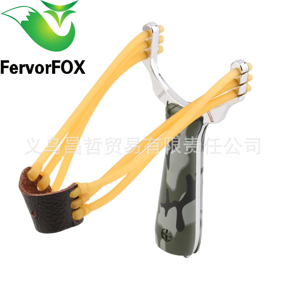 Picture of Camouflage Wild Wolf outdoor Slingshot three card latex tube rubber band Bow zinc alloy wood grain shooting fishing card ball slingshot