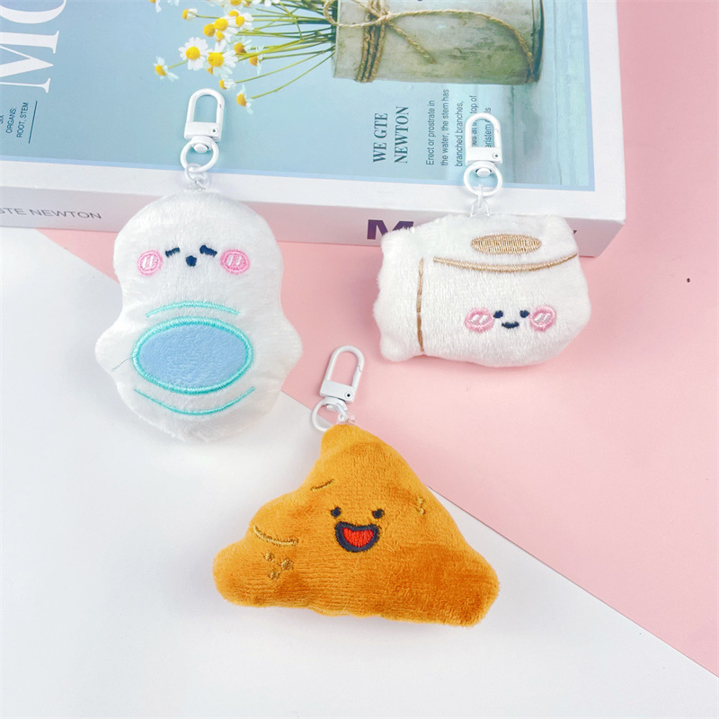 We three toilet tie plush doll pendant funny baba cute couple girl backpack key chain pendant