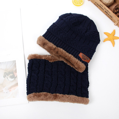 Picture of Korean version of children's wool hat winter boys and girls knitted velvet warm baby hat scarf two-piece wholesale
