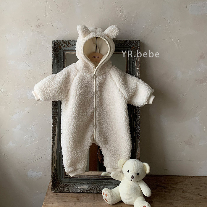 Picture of Ins Korean Style Baby Boys and Girls Winter Clothes New Style Jompsuit Cute Rabbit Ear Lamb Wool Hooded Climbing Clothes for Going Out