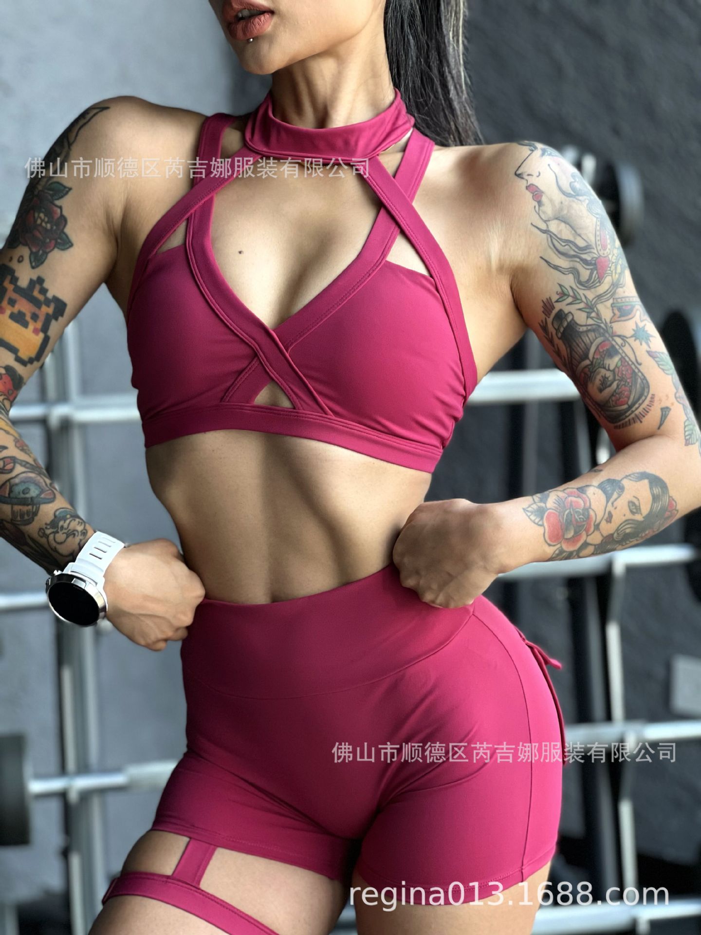 Picture of Cross-border Sports Fitness Underwear Women's Hanging Neck Buckle Sexy Shockproof Push-up Stereotype Professional Running Yoga Bra