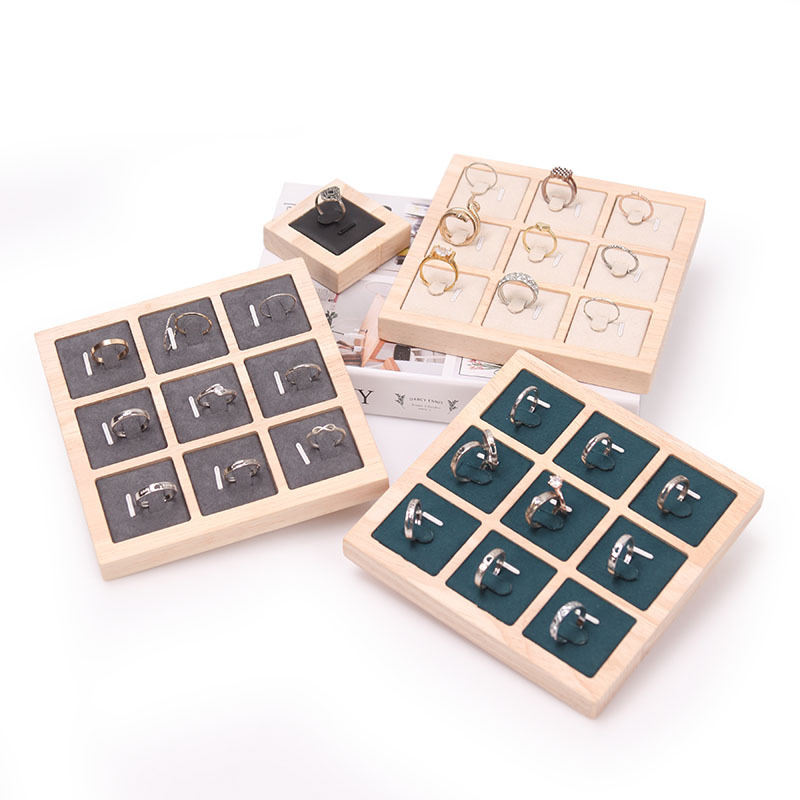 Picture of Simple solid wood oak 9-bit ring display tray pendant lucky beads Lucky Diamond ring ring ring pair ring display holder