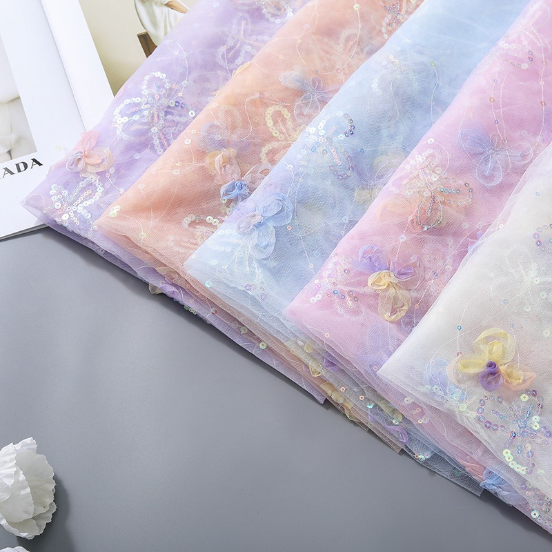 3D three-dimensional tulle sequins embroidered cloth, 130cm wide, scattered cut! Suitable for Barbie doll yarn clothing