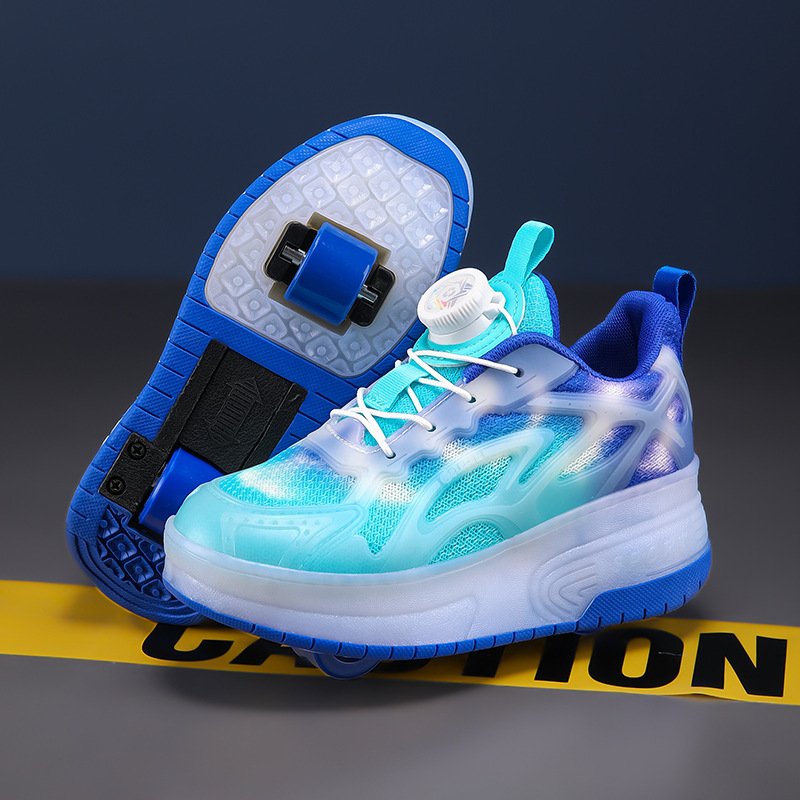 Children's heloo shoes 2025 new luminous middle and large children students outdoor leisure sneaker LED two-wheel pulley shoes