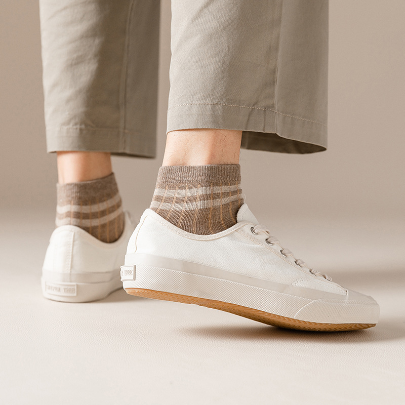 Picture of Men's Socks Spring and Summer Two-Bar Boat Socks Men's Casual College Style Short Socks Stripped Breathable Shallow Mouth Cotton Socks Sweat-Absorbing Socks for Men