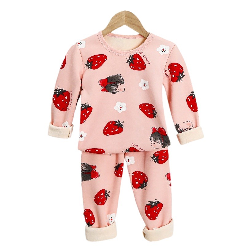 Fleece-lined children's thermal underwear boys' thickened autumn clothes long pants suit girls' pajamas children's autumn and winter