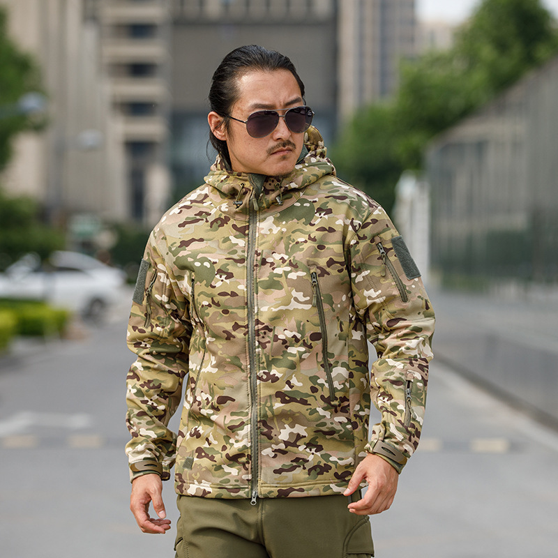 Picture of Shark skin soft shell assault clothing camouflage jacket fleece padded tactical clothing hooded jacket manufacturers in stock