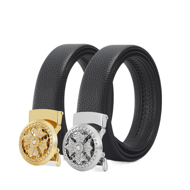 Belt men's alloy cowhide automatic rotating buckle belt young and middle-aged leisure Joker belt factory wholesale direct sales