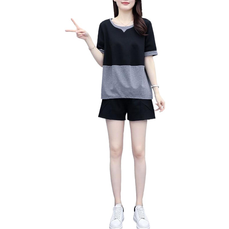 Fashion Short-sleeved Large Size Suit Women's Summer 2022 New Loose Slim Shorts Age-reducing Belly Covering Casual Two-piece Suit