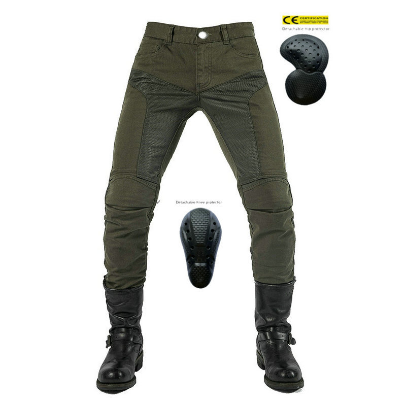 [Breathable] VOLERO motorcycle jeans men's Army Green motorcycle mesh summer casual stretch cycling pants