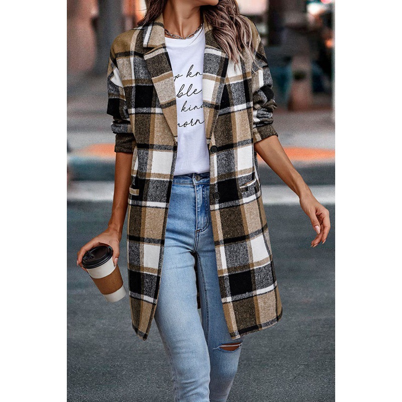 Picture of European station autumn new European and American British style Plaid lapel women's suit casual jacket