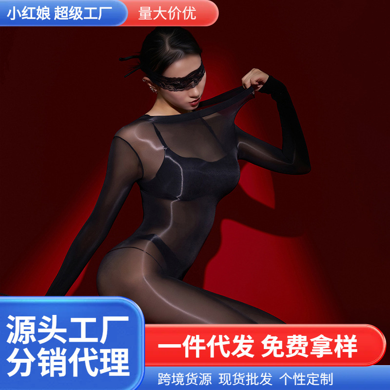 2024 New Arrival Chest Seamless Gloss Silk Slide High Fork Body Socks Sexy Temptation Black Silk Stockings Full Body Body Clothes