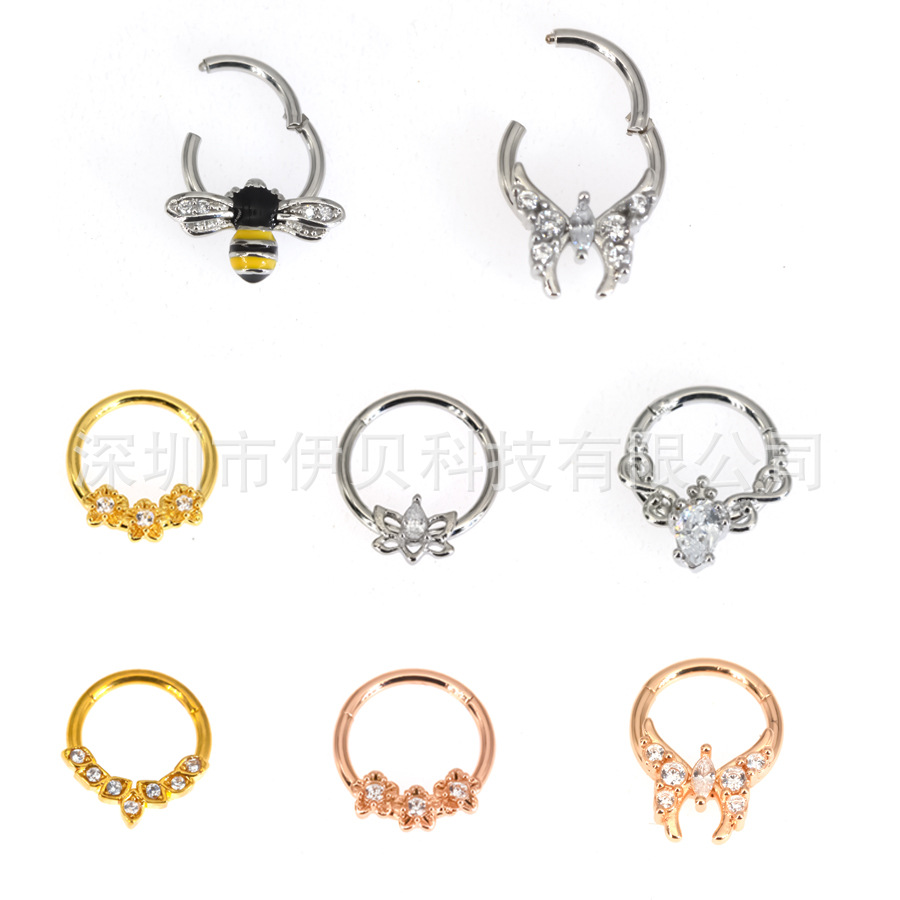 316L cast titanium steel lotus bee flower nose ring 8/10mm puncture jewelry wholesale in stock wholesale