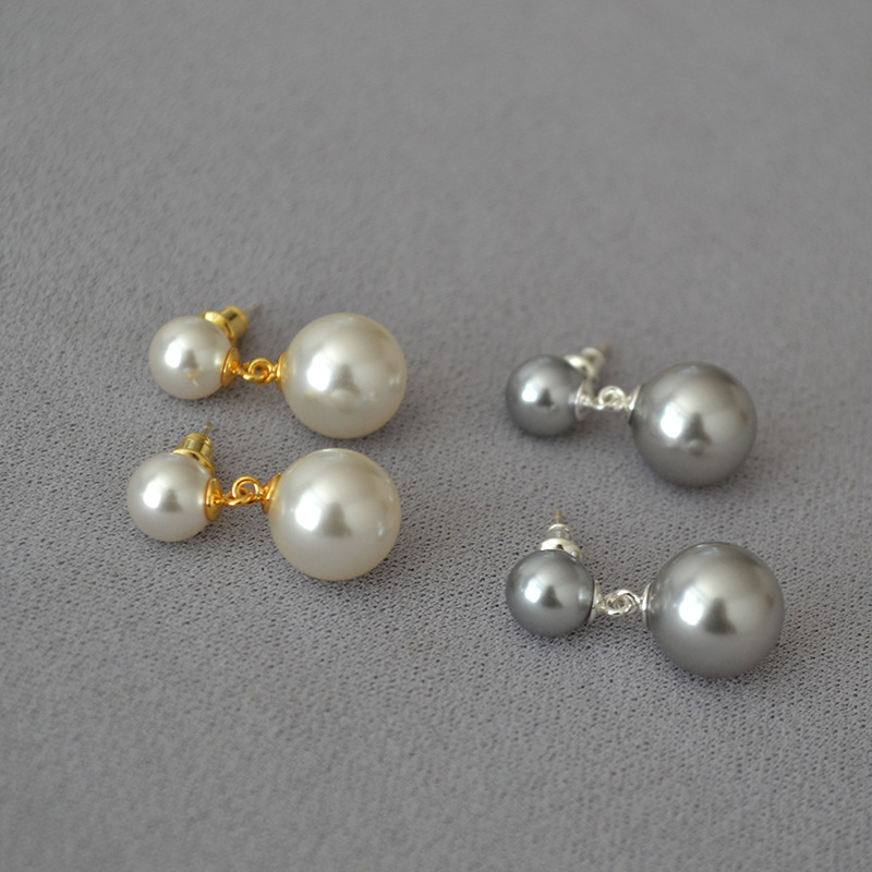 Japanese and Korean Fashion Simple High-Gloss Round Imitation Home Size Pearl Work Clothing Elegant Elegant 925 Silver Needle Earrings for Women