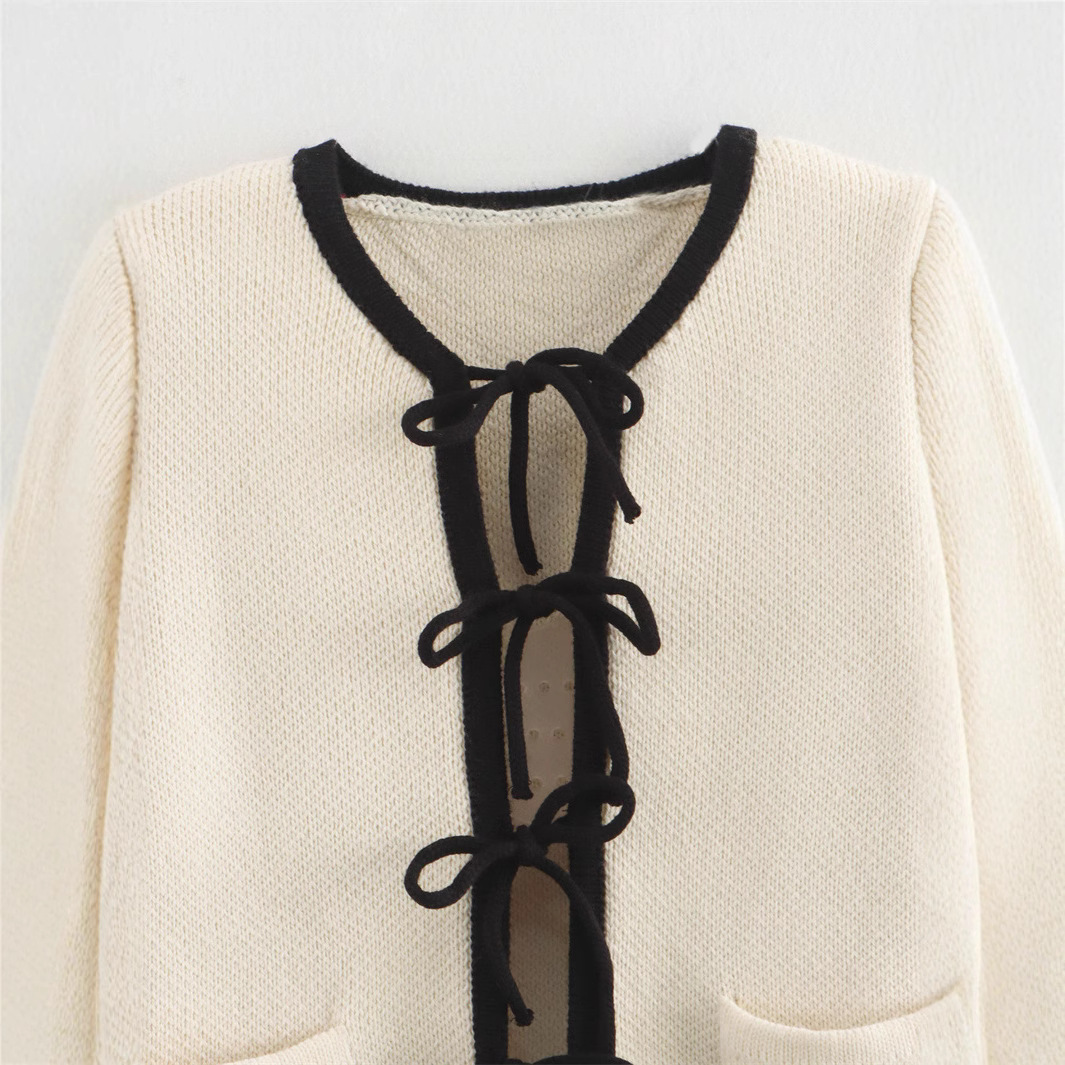 Picture of SAW AliExpress Independent Station European and American Style Women's Fashion Casual Crewneck Long Sleeve Bow Knitted Cardigan Jacket