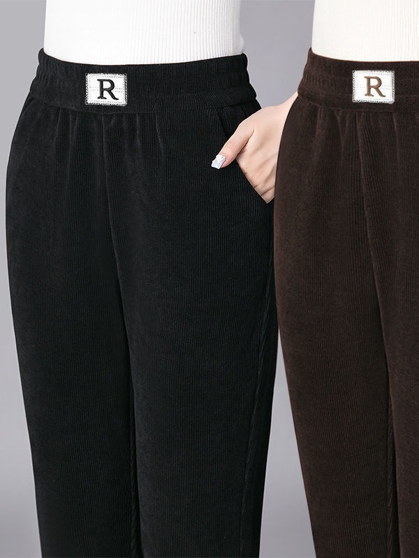Mom wear autumn and winter plus size high waist skinny pants fleece-lined thick harem pants middle-aged and elderly women loose warm straight pants