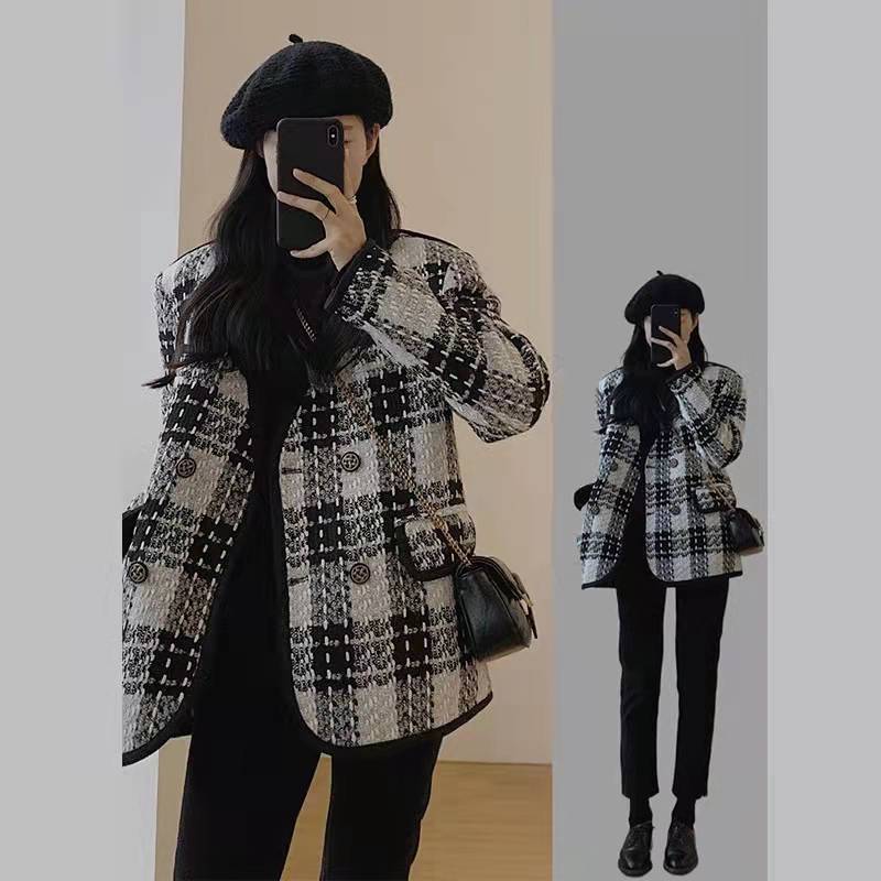 Small fragrant wind coat women's spring autumn and winter 2024 new plus size slightly fat mm high sense temperament slim woolen cloth coat tide