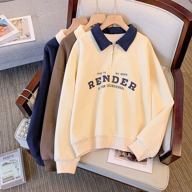 Picture of Polo Collar Sweatshirt for Women 2025 Spring & Fall New Color-Blocked Long-Sleeved Thin Sweatshirt for Female Students Tops and Jackets for Export