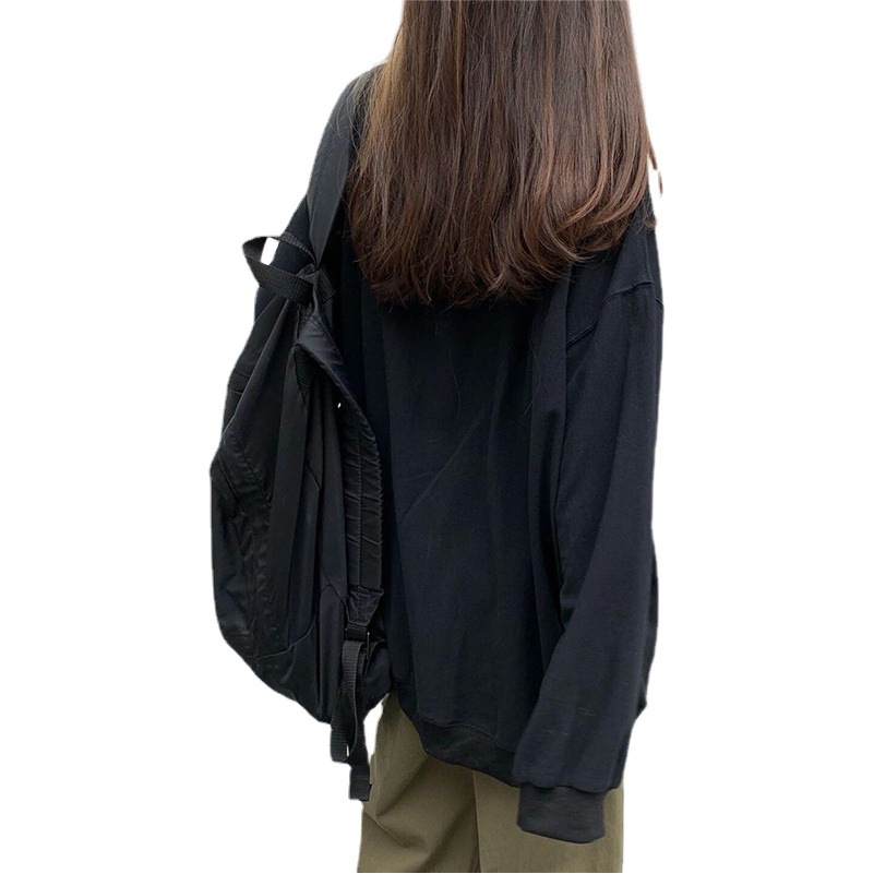 Wholesale 2025 New Autumn Korean Style Loose Large Size Solid Color Thin Long-Sleeved Sweatshirt Women's Student Tops