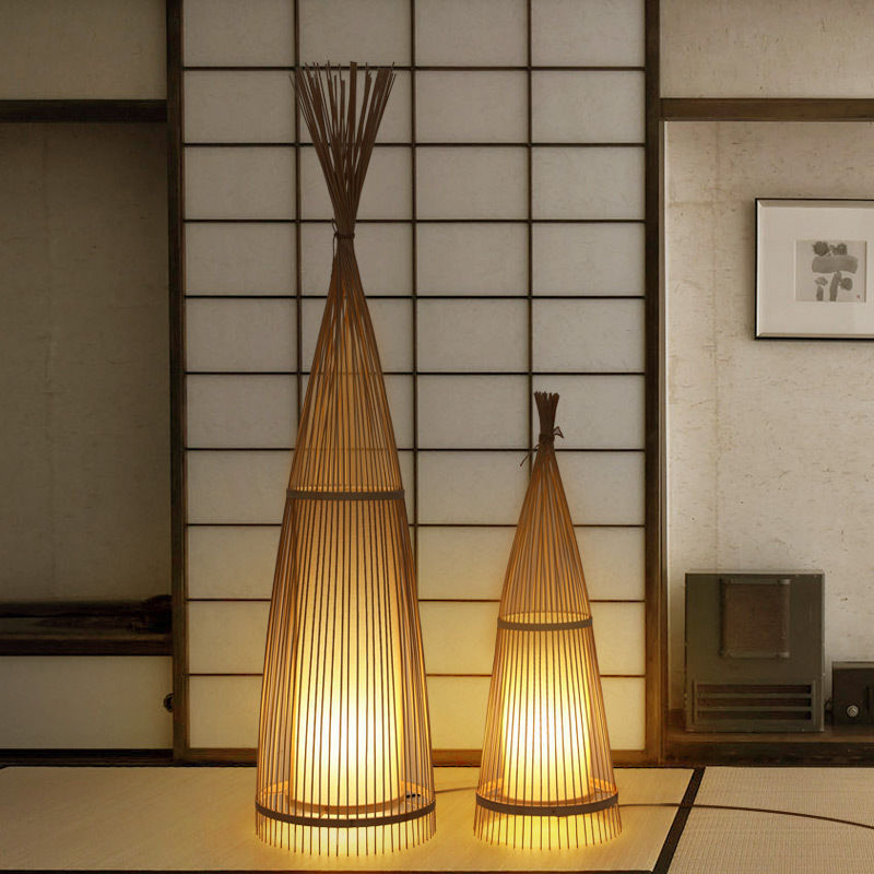 Chinese-Style Floor Lamp for Bedroom, Tea Room, Zen Bedside, Guesthouse, Living Room, Bamboo Art Table Lamp, Antique Japanese-Style Bamboo Woven Lamp Factory