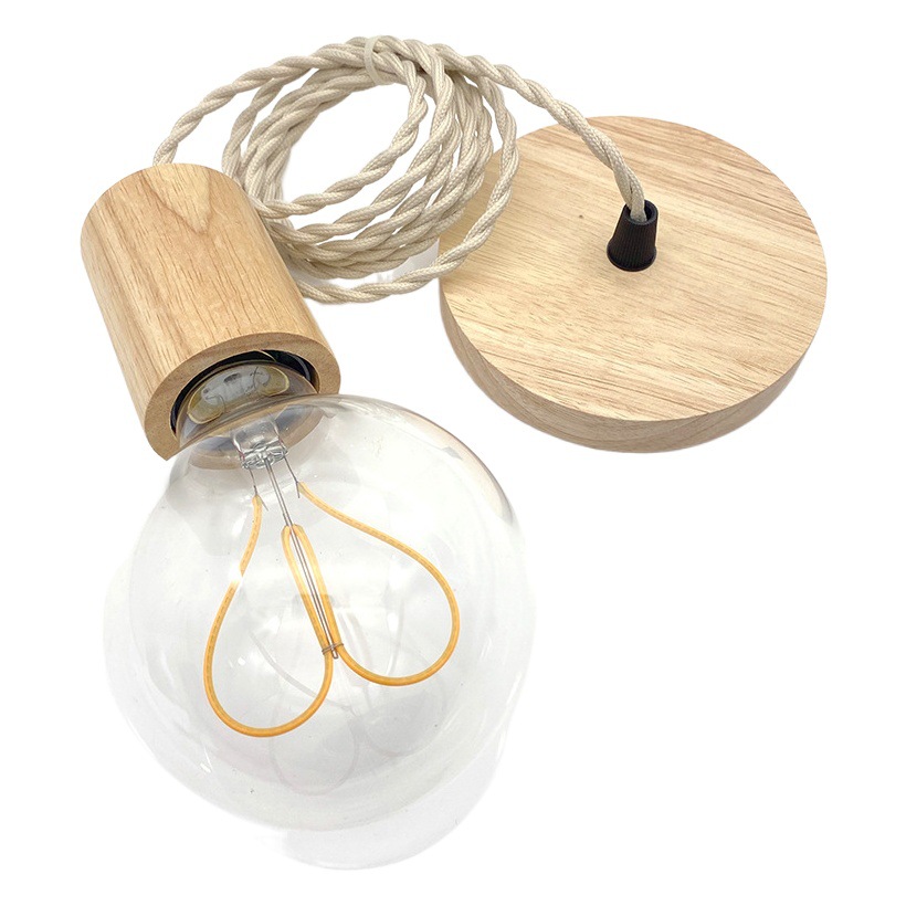 E27 Screw Solid Wood Lamp Holder Cafe Wood Chandelier Bedroom Restaurant Creative Wood Lamp Holder