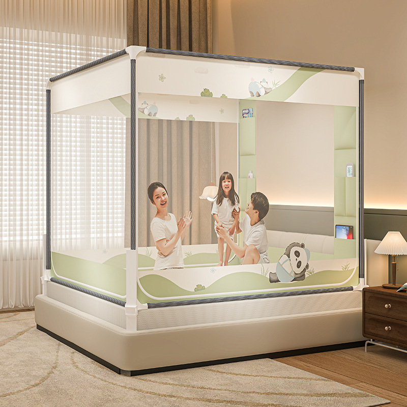 Picture of Square Top Reinforced Fence Cartoon Mosquito Net Household Children's Drop-resistant Three-door Mongolian Yurt Mosquito Net Nantong Home Textile