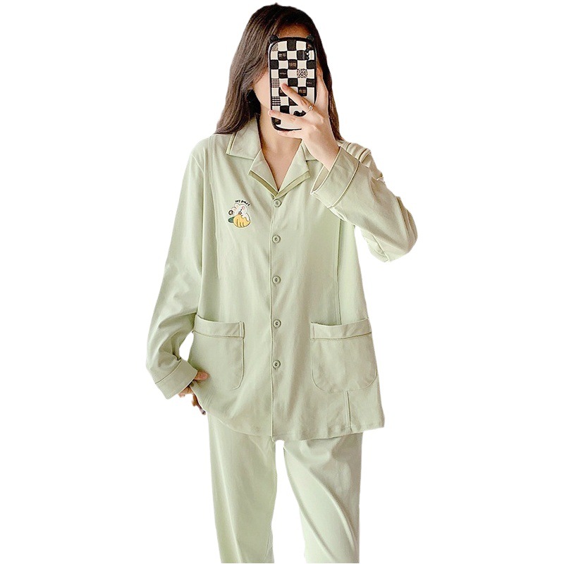Spring and Autumn New confinement clothing postpartum nursing cardigan lapel home wear pajamas suit pure cotton