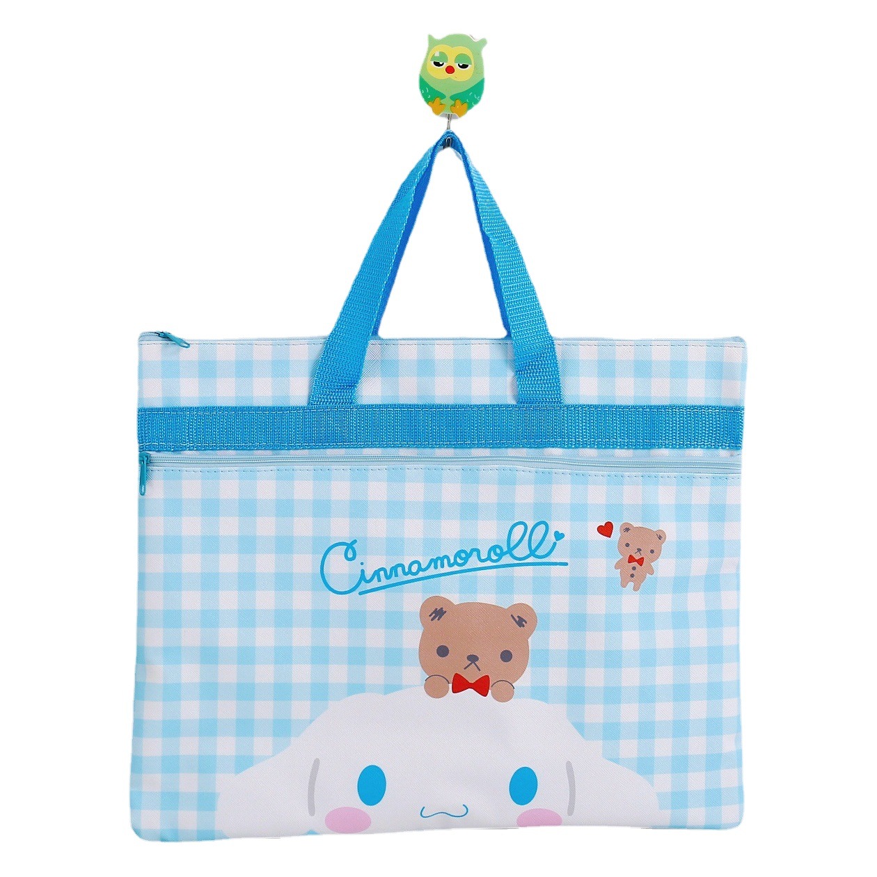 Cute PU waterproof plaid series cartoon handbag student tutorial bag A4 double layer portable file bag information bag