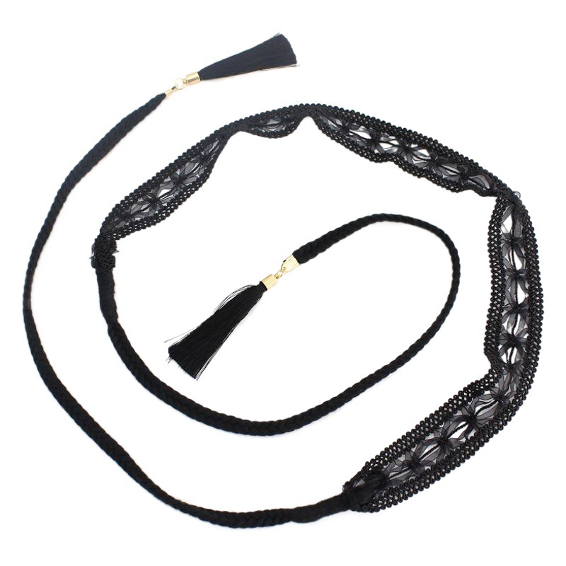 New female dress decoration Joker knotted waist chain South Korea woven tassel lace cotton waist rope a generation of hair